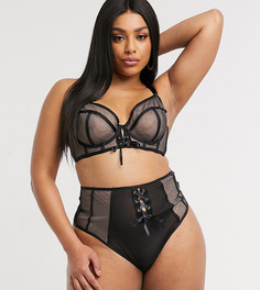 Сетчатые бразильские трусы с завышенной талией и шнуровкой ASOS DESIGN Curve-Черный