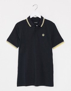 Поло черного цвета узкого кроя с контрастной отделкой и логотипом Jack & Jones Essentials-Черный