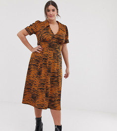Чайное платье миди со звериным принтом ASOS DESIGN Curve-Мульти