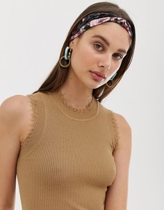 Бархатная повязка на голову с перекрученным спереди дизайном и принтом ASOS DESIGN-Мульти
