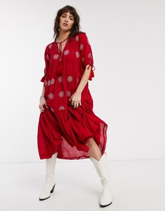 Красное платье макси с вышивкой Free People-Красный