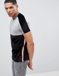 Велюровая футболка колор блок с отделкой кантом ASOS DESIGN-Серый