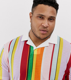 Свободное поло в разноцветную вертикальную полоску с отложным воротником ASOS DESIGN Plus-Мульти