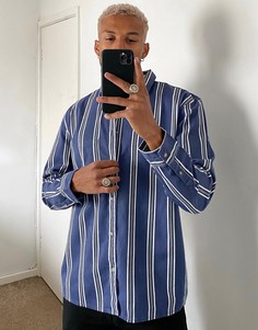 Рубашка в полоску Bershka-Темно-синий