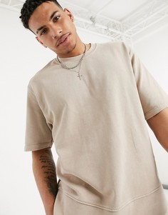 Светло-бежевый oversized-свитшот с короткими рукавами Topman
