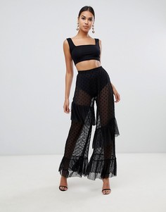 Брюки в горошек с оборками ASOS DESIGN-Черный