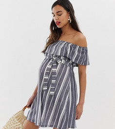 Сарафан из пике в полоску с открытыми плечами и поясом ASOS DESIGN Maternity-Мульти