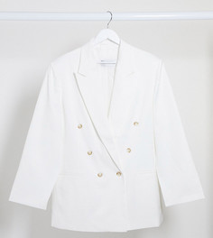 Фактурный пиджак с разрезами на рукавах ASOS DESIGN Curve-Белый