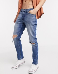 Синие джинсы скинни со рваной отделкой New Look-Синий