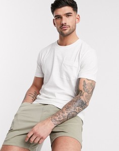 Кремовая футболка из органического хлопка с карманом Selected Homme-Кремовый