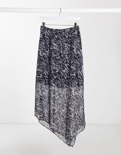 Светло-серая юбка мини с леопардовым принтом AllSaints-Серый