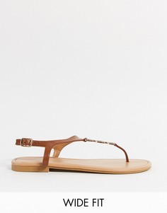Светло-коричневые сандалии с перемычкой между пальцами для широкой стопы New Look-Светло-коричневый
