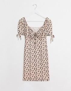 Розовое платье мини в горошек Topshop-Розовый