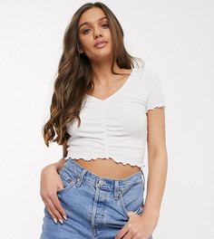 Белый топ со сборками и V-образным вырезом ASOS DESIGN Petite