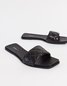 Черные стеганые сандалии с квадратным носом Bershka-Черный