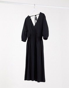 Черное платье миди с запахом на топе ASOS DESIGN-Черный