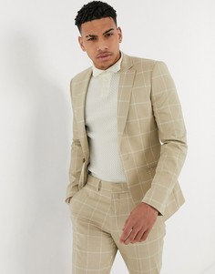 Светло-бежевый приталенный пиджак в клетку ASOS DESIGN