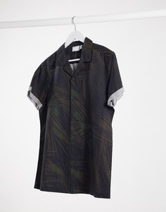 Льняная рубашка с отложным воротником и однотонным цветочным принтом ASOS DESIGN-Зеленый