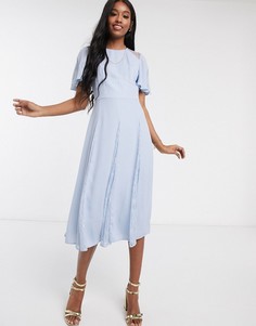 Голубое платье миди с кружевными вставками ASOS DESIGN-Синий