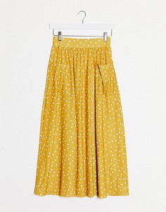 Юбка миди в горошек с карманами ASOS DESIGN-Желтый