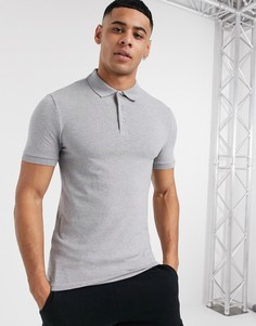 Поло обтягивающего кроя из серого меланжевого трикотажа ASOS DESIGN-Серый