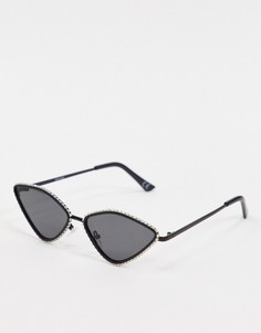 Солнцезащитные очки "кошачий глаз" в матовой черной оправе со стразами ASOS DESIGN-Черный