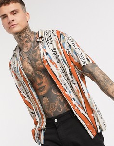Рубашка из вискозы с ацтекским узором в полоску ASOS DESIGN-Оранжевый
