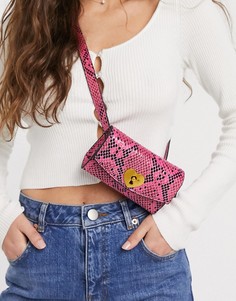 Розовая сумка-кошелек на пояс со змеиным принтом и замком в форме сердечка ASOS DESIGN-Розовый