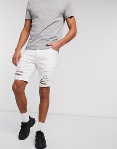 Белые рваные джинсовые шорты скинни ASOS DESIGN-Белый
