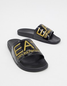 Шлепанцы с логотипом (черный/золотистый) Armani EA7