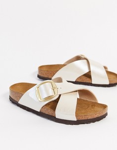 Белые перламутровые сандалии с большой пряжкой Birkenstock-Бежевый