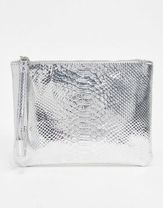 Клатч на молнии с эффектом металлик ASOS DESIGN-Серебряный