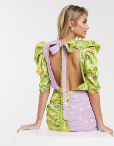 Платье мини с разными принтами For Love & Lemons-Желтый