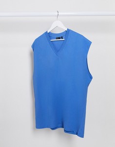 Длинная синяя oversized-майка с V-образным вырезом ASOS DESIGN-Синий