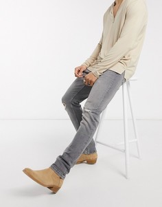 Светло-серые узкие рваные джинсы AllSaints-Серый