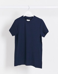 Темно-синяя узкая фактурная футболка Topman-Темно-синий