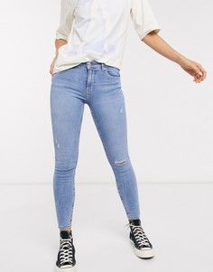 Супероблегающие джинсы с дыркой на колене и 5 карманами Bershka-Синий
