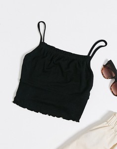 Черный кроп-топ в рубчик на бретелях ASOS DESIGN