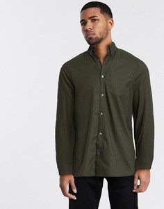 Оксфордская рубашка цвета хаки с длинными рукавами Burton Menswear-Зеленый