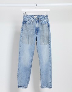 Светлые джинсы с бахромой из страз River Island-Синий