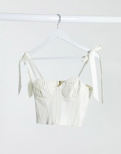 Кремовый кроп-топ с завязками на плечах Topshop