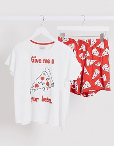 Пижама с шортами и принтом "give me pizza your heart" Brave Soul-Мульти