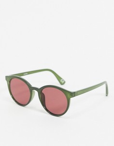 Зеленые круглые солнцезащитные очки с бордовыми стеклами ASOS DESIGN-Зеленый
