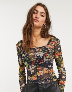 Топ в корсетном стиле с цветочным принтом Topshop IDOL-Мульти