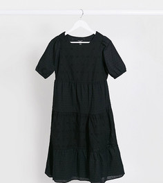 Черное ярусное платье мидакси с вышивкой ришелье New Look Petite-Черный