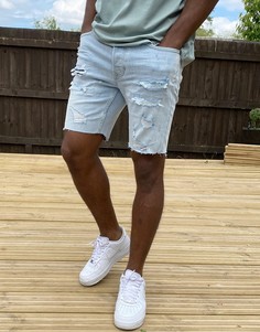 Рваные джинсовые шорты скинни Topman-Синий