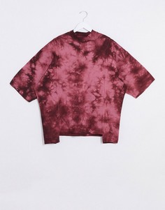 Футболка тай-дай в стиле oversized с рукавами до локтя и ступенчатым краем ASOS DESIGN-Красный