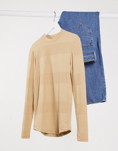 Коричневый обтягивающий лонгслив в рубчик ASOS DESIGN-Светло-коричневый