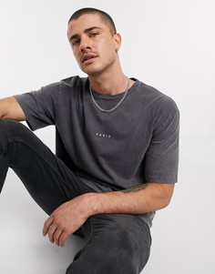 Выбеленная черная футболка Topman-Черный