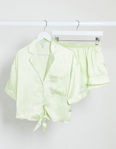 Светло-зеленая атласная пижама Topshop-Зеленый